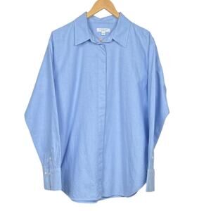 Ann Taylor Women's Size L Weekend Blue Cotton Long Sleeve Button-Up Relaxed Fit